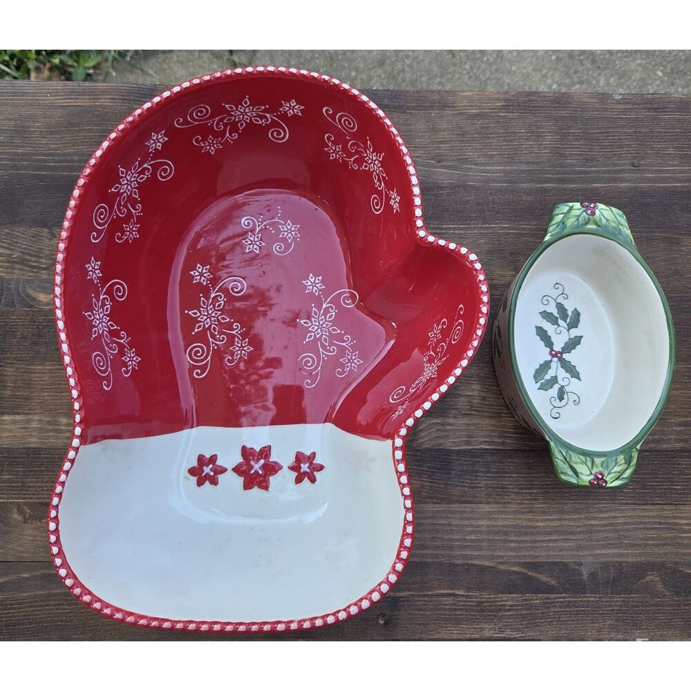 Temp-tations by Tara Floral Lace 3 Qt Mitten Baker & Holly 9 Oz Dish Set